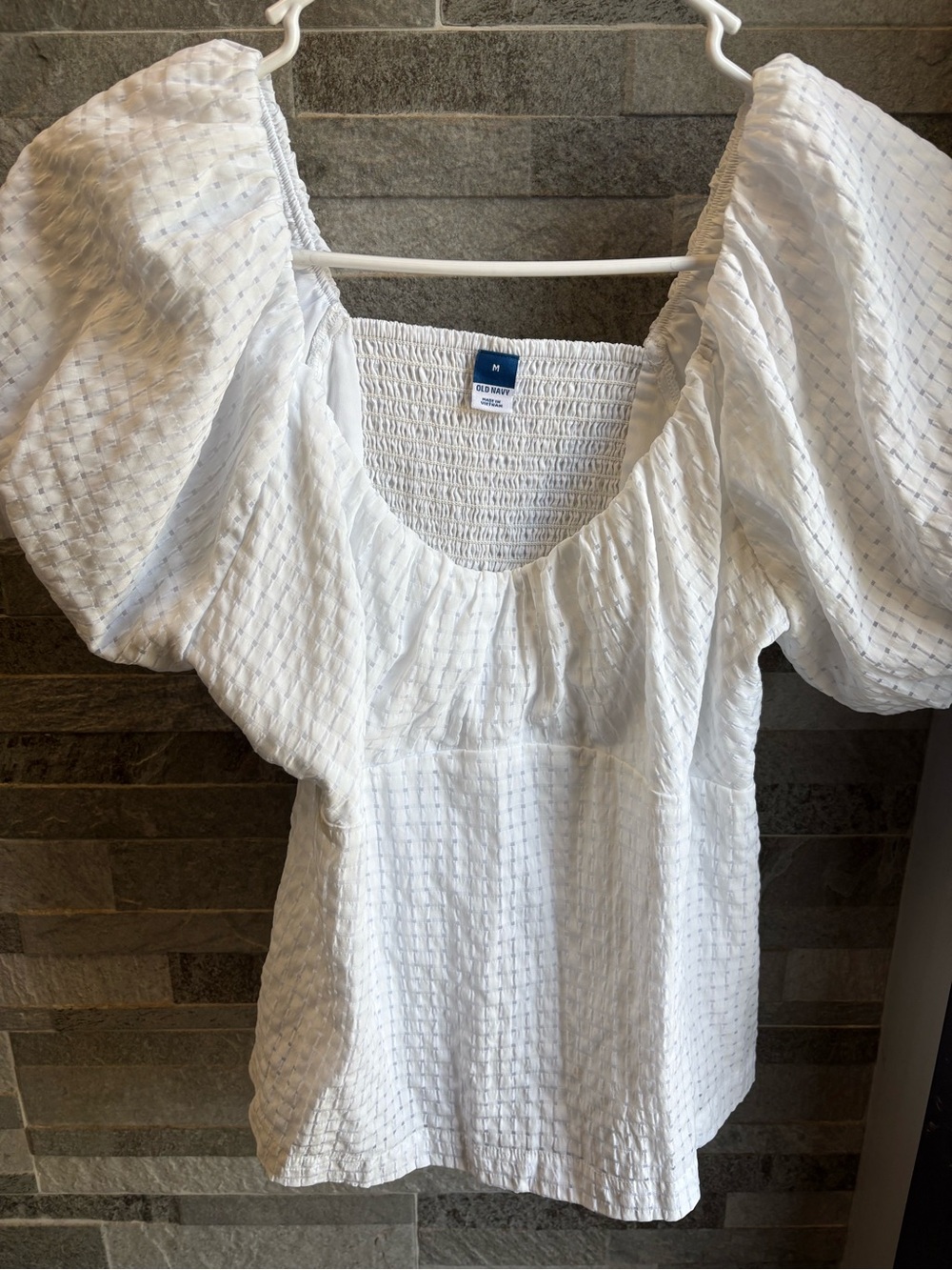 Old Navy White Puff-Sleeve Smocked Bodice Top